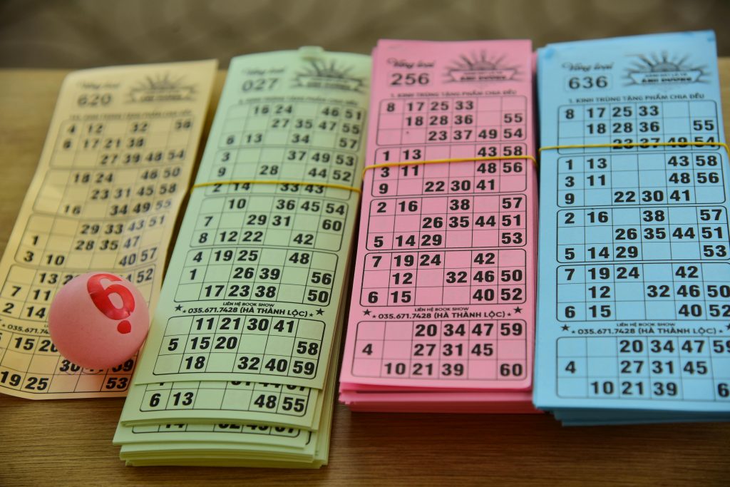 Various color paper bingo boards.
