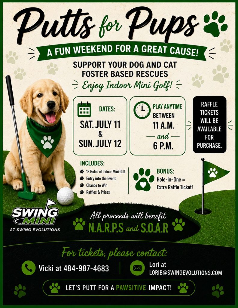 Flyer for 2026 Putts for Pups event.